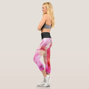 Pink And Red Galaxy Pattern Capri Leggings
