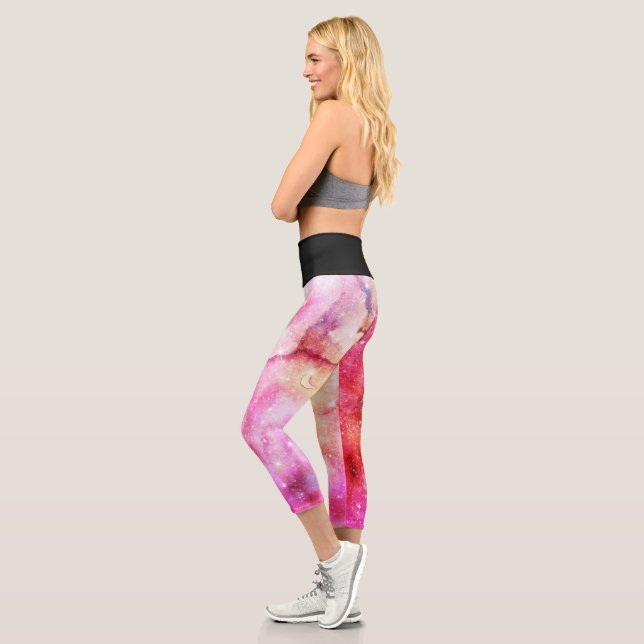 Pink And Red Galaxy Pattern Capri Leggings (Left)
