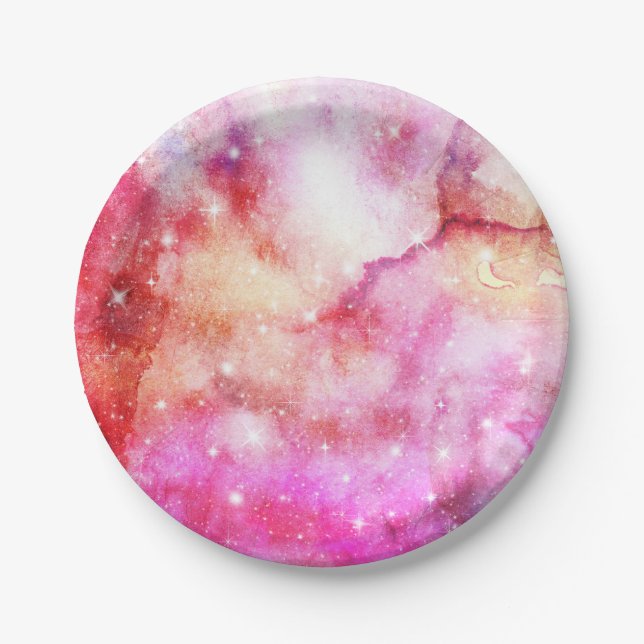 Pink And Red Galaxy Pattern Paper Plate (Front)