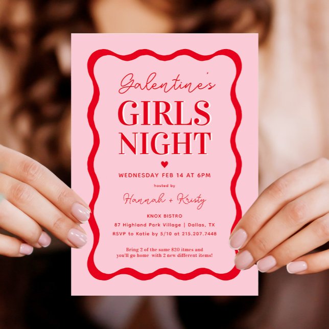 Pink and Red Galentine's Girls Night Party Invitation (Creator Uploaded)