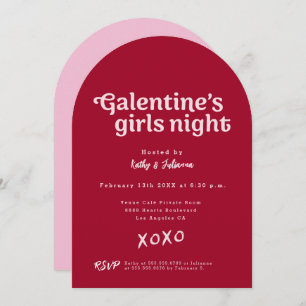 Pink and Red Galentine's Girls Night Party Modern Invitation
