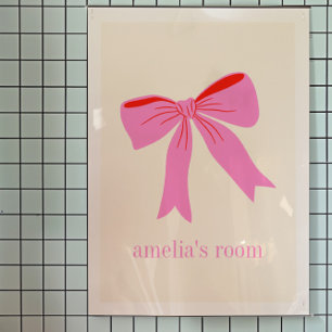 Pink and Red Girly Coquette Bow Personalised Name Poster
