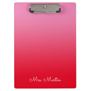Pink and Red Gradient Personalised Teacher Clipboard