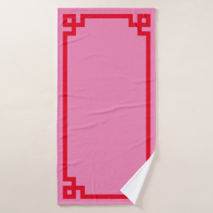 Pink and Red Greek Key Border Bath Towel