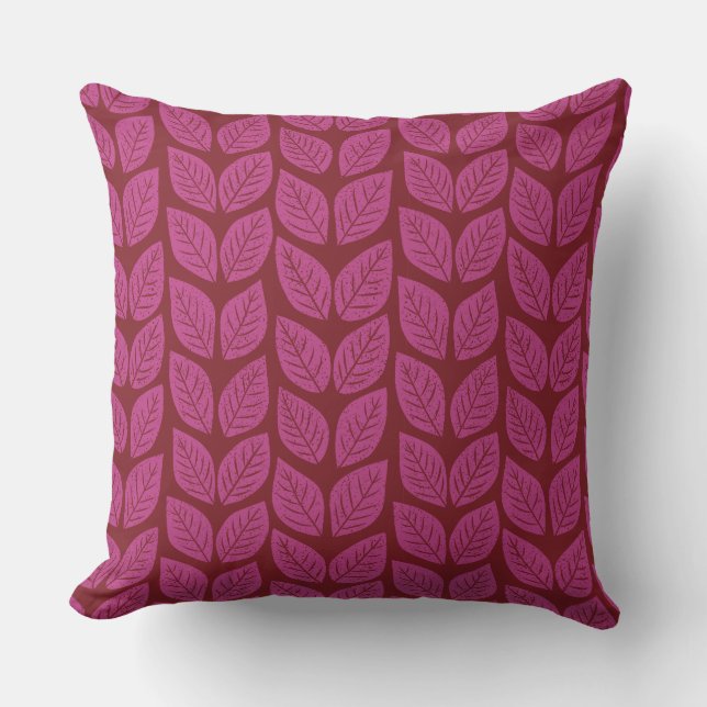 Pink and Red Hand-drawn Fall Foliage Leaves  Cushion (Front)