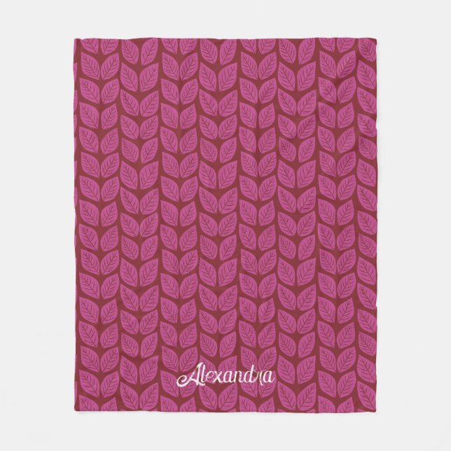 Pink and Red Hand-drawn Fall Foliage Leaves Fleece Blanket (Front)