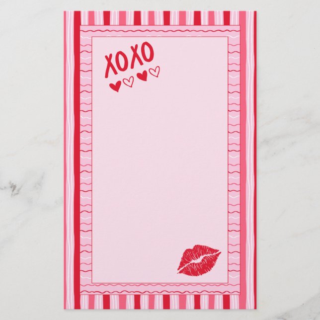 Pink and Red Hand Drawn Stripes Stationery (Front)