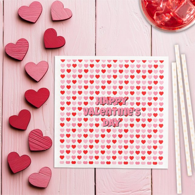 Pink and Red Happy Valentine’s Day Heart Pattern Napkin (Creator Uploaded)