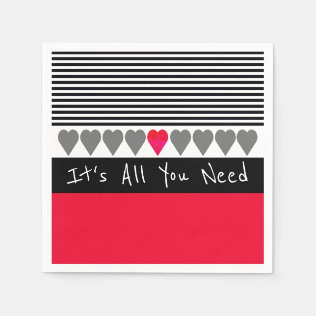 Pink and Red Heart Accented  Napkin (Front)