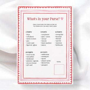 Pink and Red Heart Baby Shower Purse Game Cards