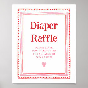 Pink and Red Heart Diaper Raffle Sign