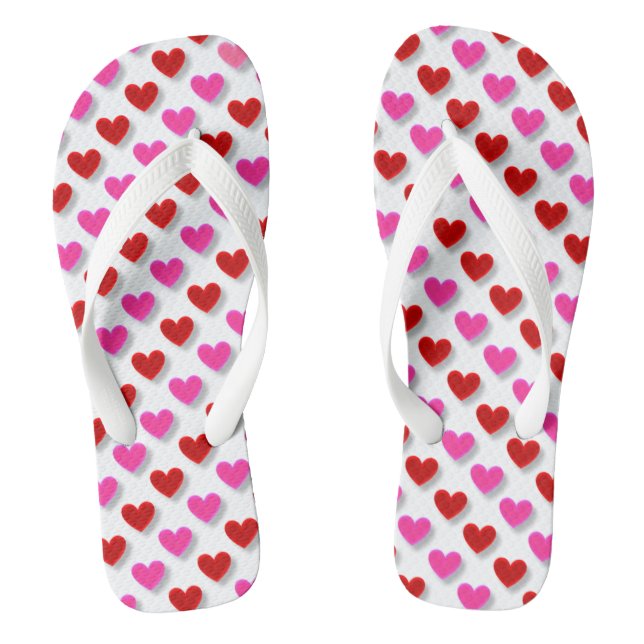 Pink and Red Heart Flip Flops (Footbed)