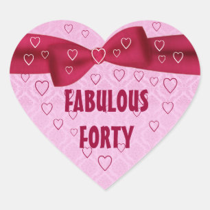 Pink and Red Heart with Bow - FABULOUS FORTY Sticker