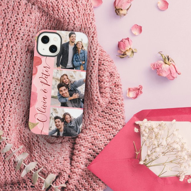 Pink and red hearts couple names 3 photos Love iPhone Case (Creator Uploaded)