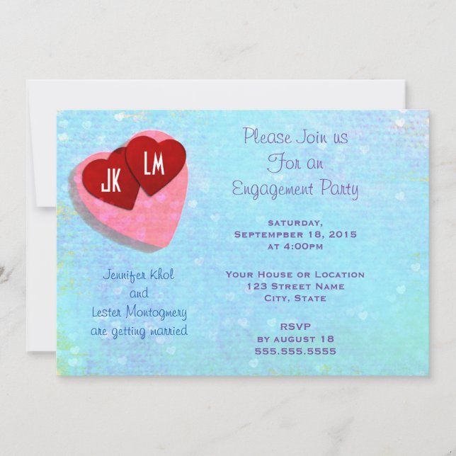 Pink and Red Hearts Engagement Party Invitation (Front)