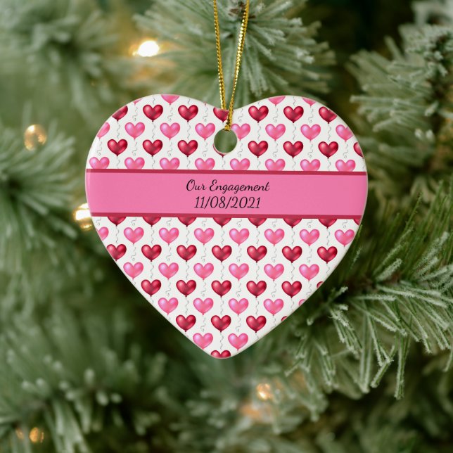 Pink and Red Hearts Engagement Wedding Christmas Ceramic Tree Decoration (Tree)