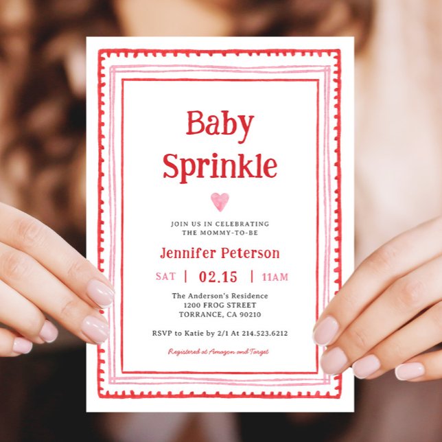 Pink and Red Hearts Girl Baby Sprinkle Invitation (Creator Uploaded)