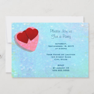 Pink and Red hearts on a Blue Generic Party Invitation