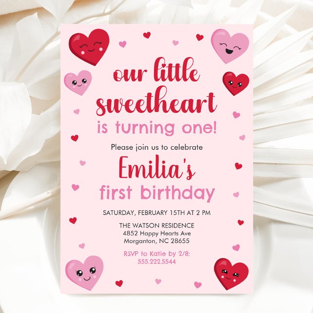 Pink and Red Hearts Our Little Sweetheart Birthday Invitation (Creator Uploaded)