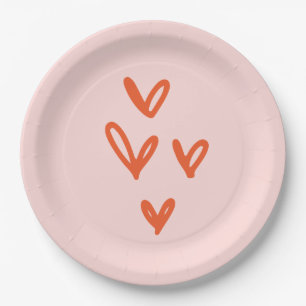 Pink and Red Hearts Valentine's Day Party Paper Plate