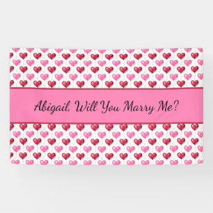 Pink and Red Hearts Will You Marry Me Banner