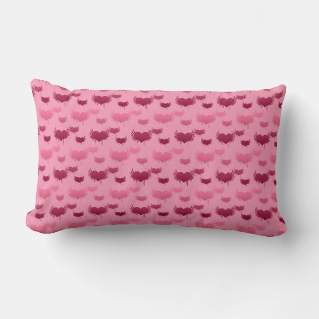 Pink and Red Hearts with Wings Pattern Lumbar Cushion (Front)