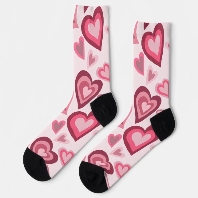 Pink and Red Layered Heart Pattern Socks (Left)