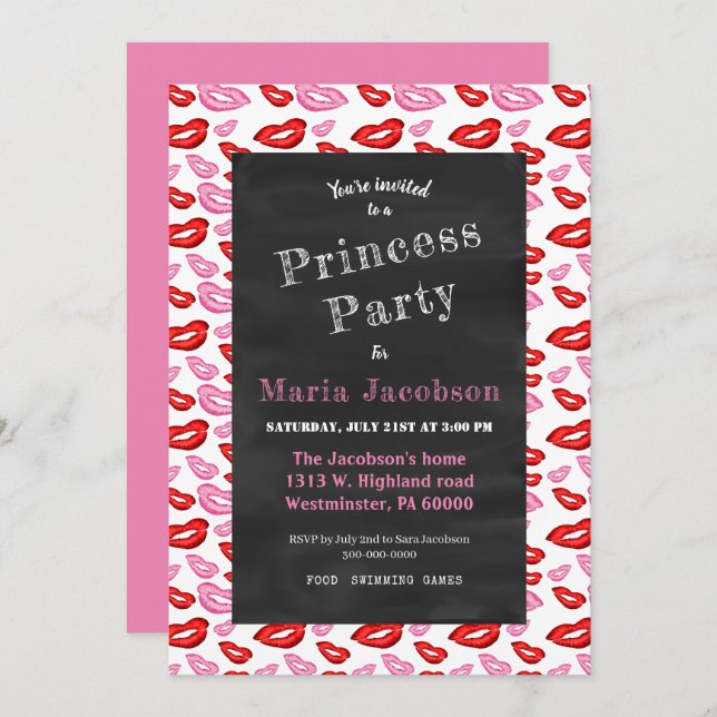 Pink and red lipstick print invitation (Front/Back)