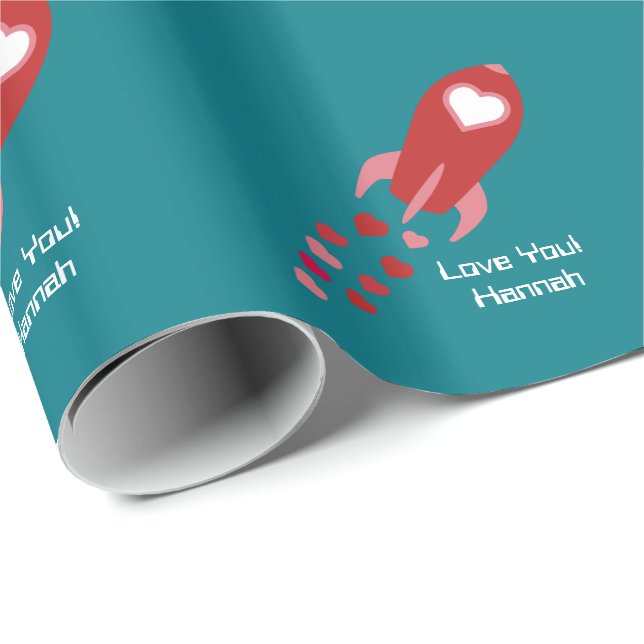 Pink and Red Love Space Ship Wrapping Paper (Roll Corner)