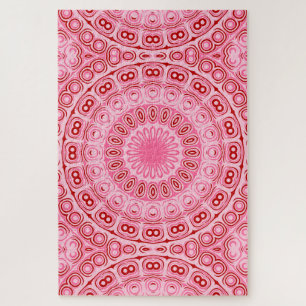 Pink and Red Mandala Kaleidoscope Medallion Flower Jigsaw Puzzle