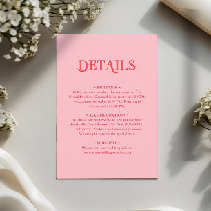 Pink and Red Minimalist Retro Wedding Details Enclosure Card