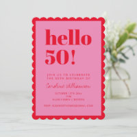 Pink and Red Modern 50th Scalloped Birthday Party