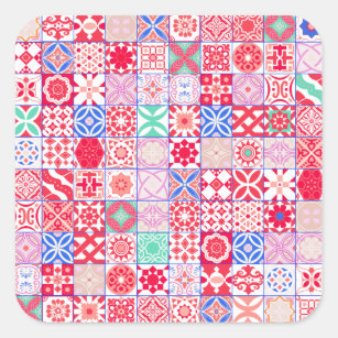 Pink and Red Moroccan Tile Square Sticker