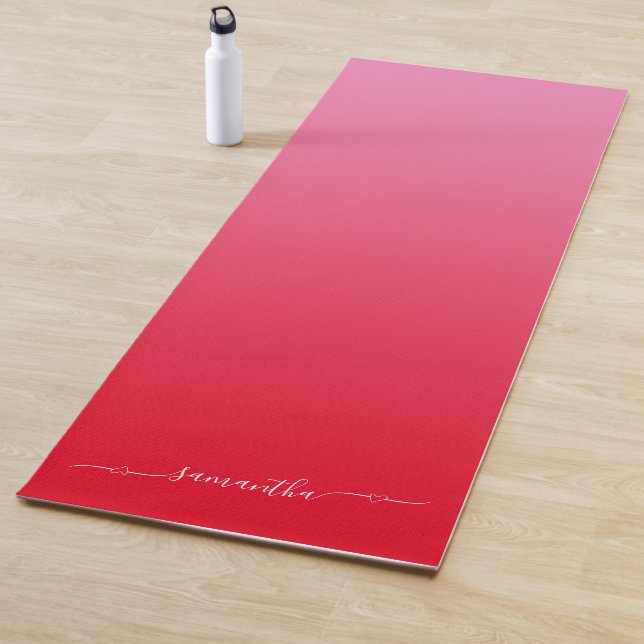 Pink and Red Ombre Heart Script Name Yoga Mat (In Situ)
