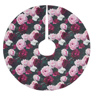 Pink and Red Painted Roses Brushed Polyester Tree Skirt