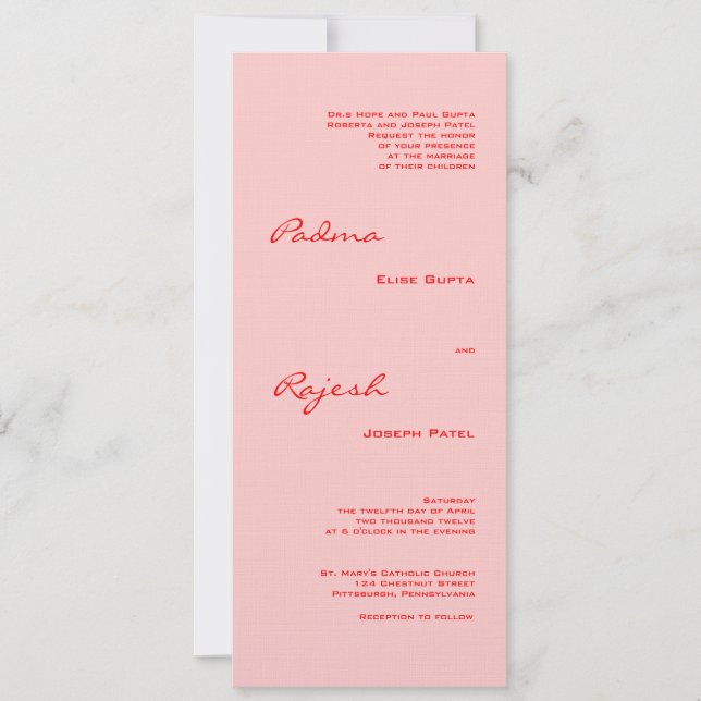 Pink and Red Paisley Indian Wedding Invitation (Front)
