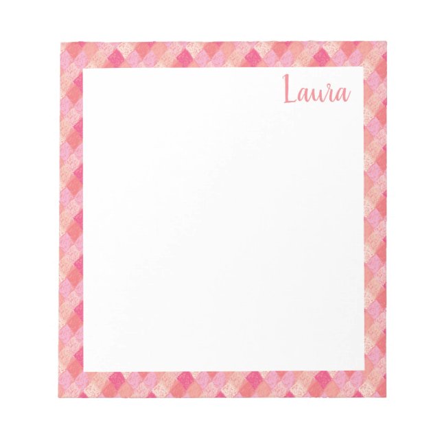 Pink and Red Patchwork Pattern Name Notepad (Front)