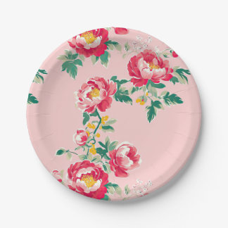 Pink and Red Peony Chinoiserie Floral Paper Plate