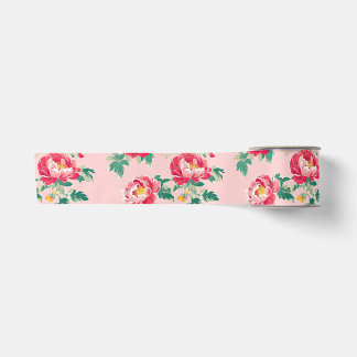 Pink and Red Peony Chinoiserie Floral Satin Ribbon