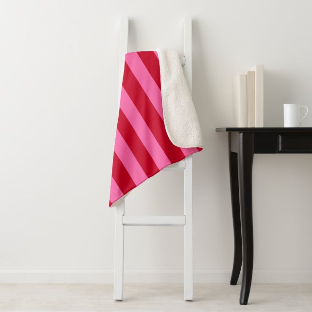 Pink and Red Peppermint Stripes Sherpa Blanket (In Situ)