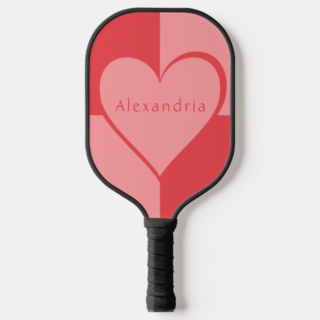 Pink and Red Personalised Heart Pickleball Paddle (Front)