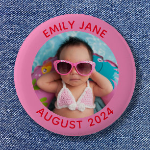Pink and Red Personalised Round Family Photo 6 Cm Round Badge