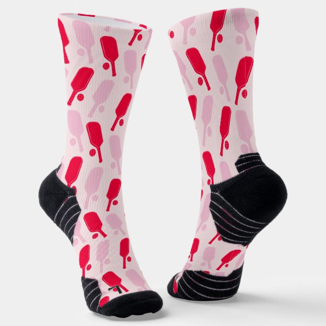 Pink and Red Pickleball Patterned Socks (Angled)