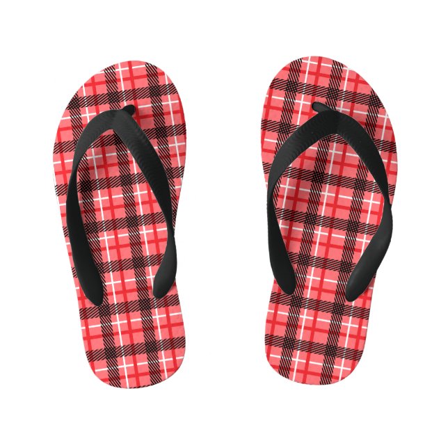 Pink and Red Plaid Kid's Jandals (Footbed)