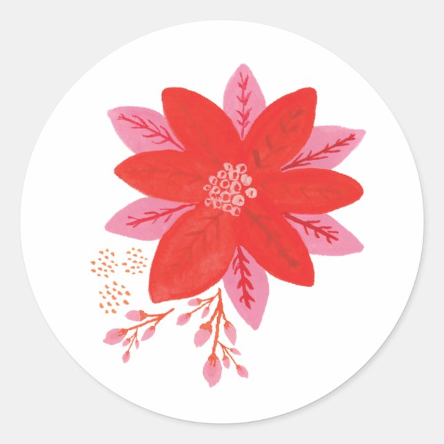 Pink and Red Poinsettia Flower Classic Round Sticker (Front)