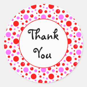 Pink and Red Polka Dots Thank You Sticker