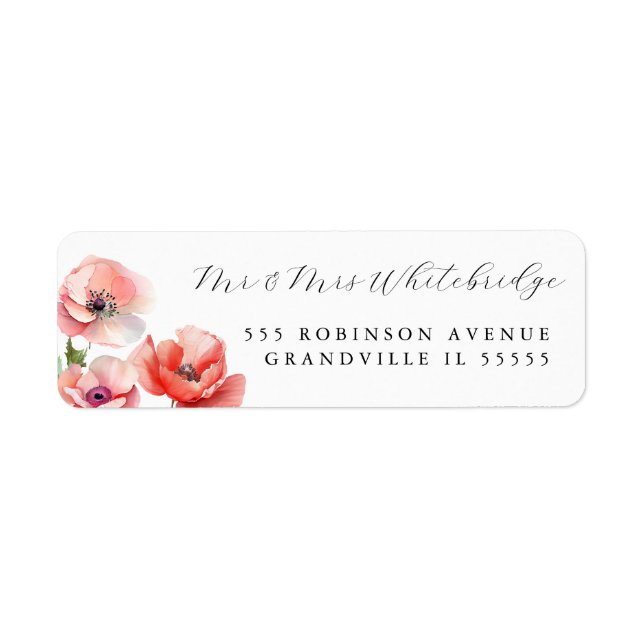 Pink and red poppy Mountain Address Label (Front)