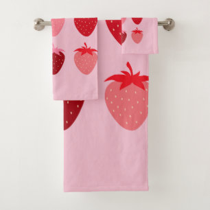 Pink And Red Preppy Aesthetic Strawberries Bath Towel Set