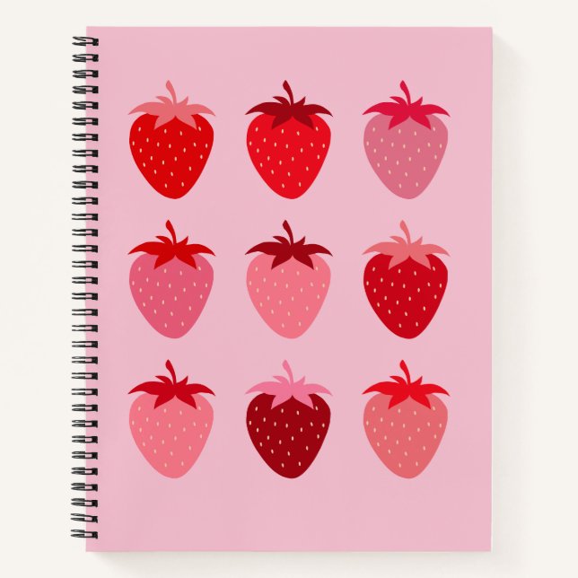 Pink And Red Preppy Aesthetic Strawberries Notebook (Front)