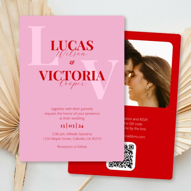 Pink and Red QR Code Photo All in One Wedding Invitation (Creator Uploaded)